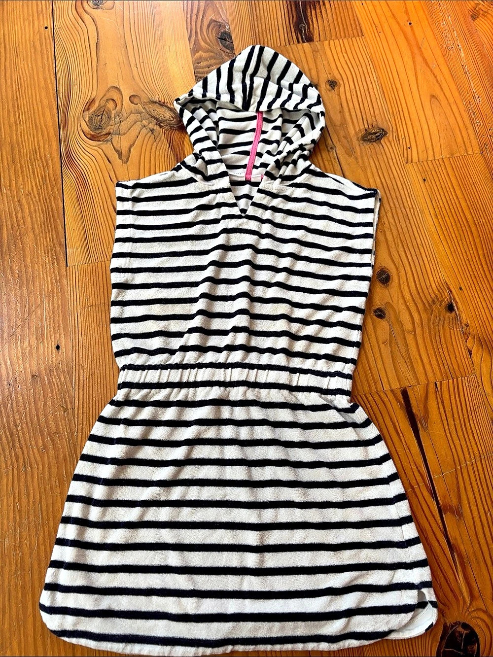 Gap Kids Girls Striped Terrycloth Hooded Dress in White & Navy Size Medium